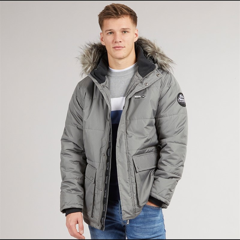 Bench Heren Koufax Gevoerde Parka Staalgrijs/Zwart
