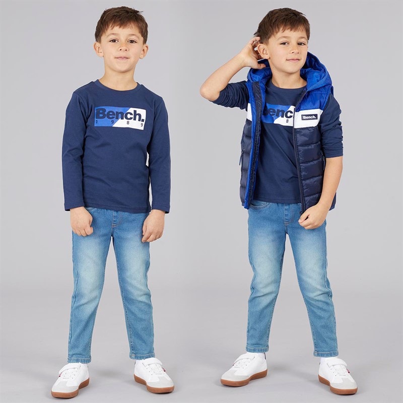 Bench Jongens Puffer Gilet T-shirt En Jeans Set Blauw