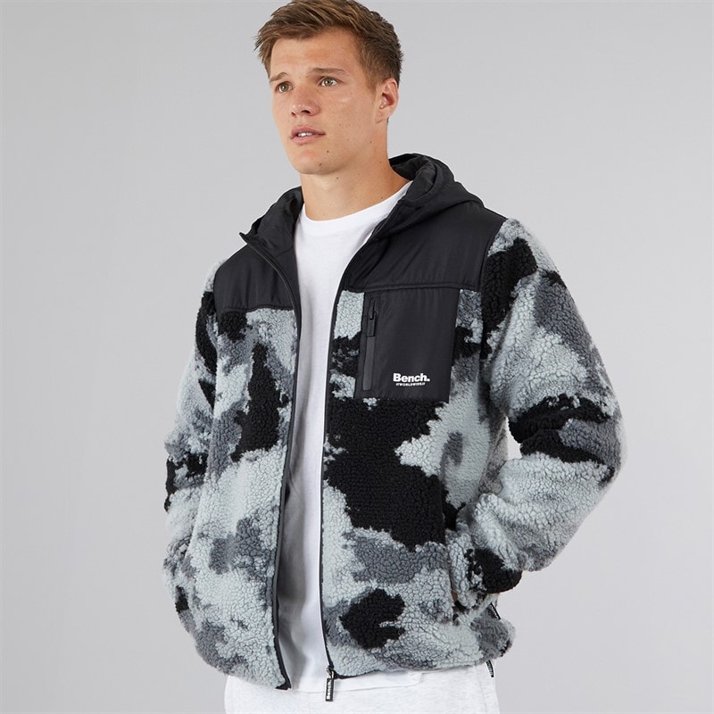 Bench Sweat à Capuche Polaire Sableo Homme Noir Camouflage
