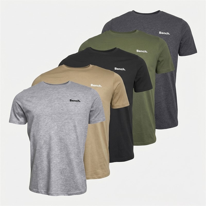 Bench Heren Nosti Vijf Pack T-Shirts Zwart/Khaki/Grijs Gemêleerd/Donker Stone/Antraciet Gemêleerd