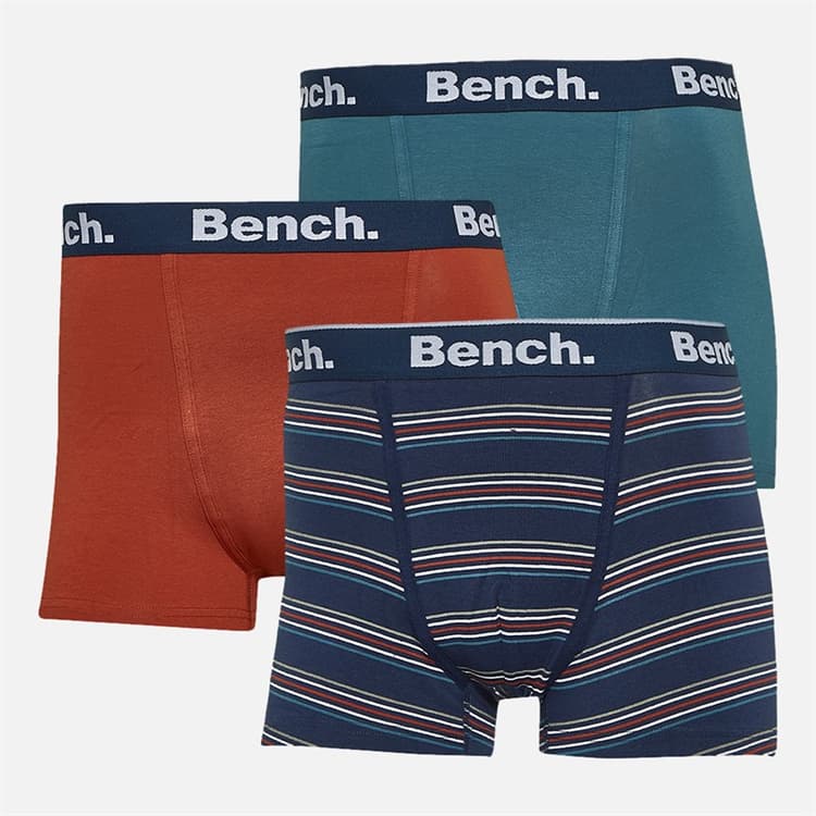 Bench Heren Dairmont Drie Pak Boxer Shorts Garen Geverfd Sripes/Donkerroest/Vervaagde Teal