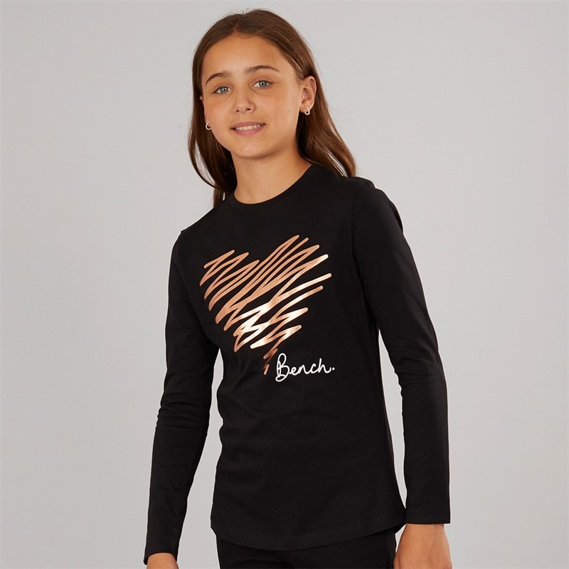 Bench Mädchen Kieshanna Herz Druck T Shirt Schwarz
