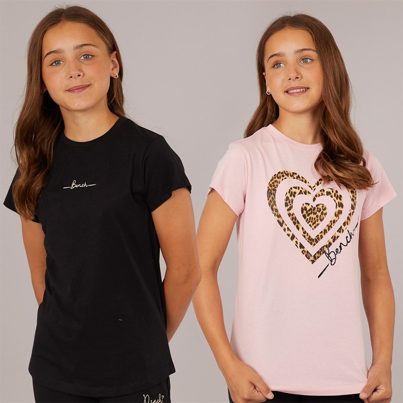 Bench Mädchen Heartli Zweierpack T-Shirts Hellrosa / Schwarz