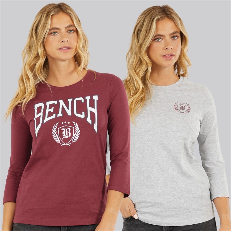 Bench Dames Set van 2 3/4 Mouw T-Shirts Cordovan Grijs Gemêleerd