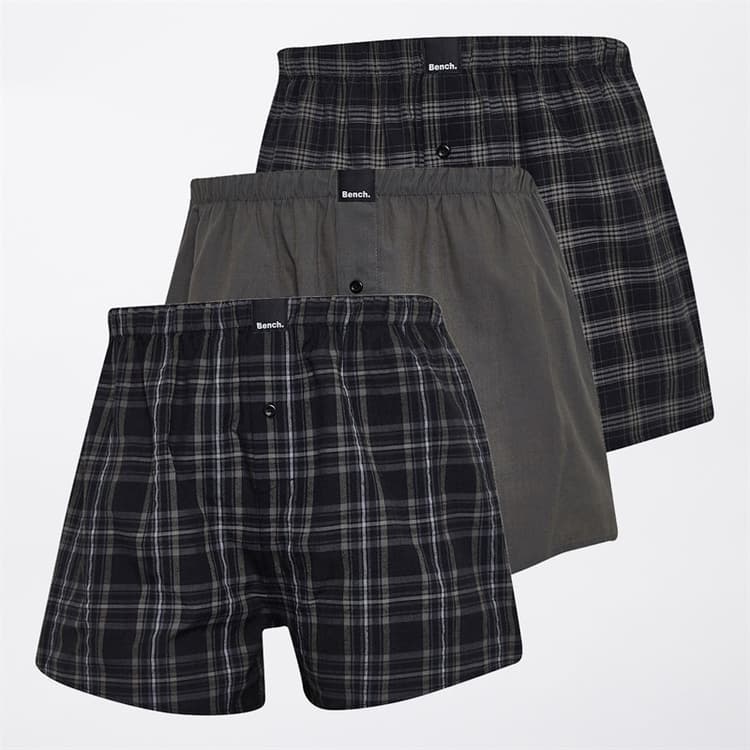 Bench Heren Trylian Drie Pack Geweven Boxershorts Black Check/Dark Grey/Black Check