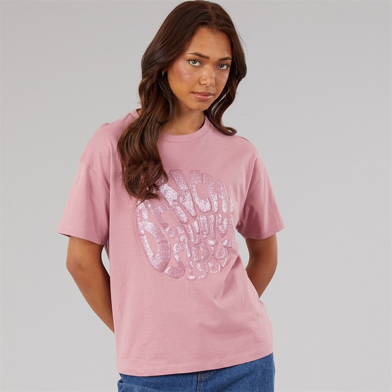 Bench T-shirt Jana Femme coupe boxy avec graphisme pailleté Nostalgic Pink
