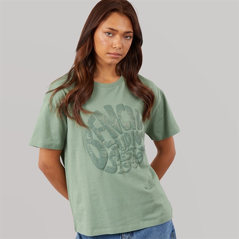 Bench T-shirt Jana Femme coupe boxy avec graphisme pailleté Sage Green