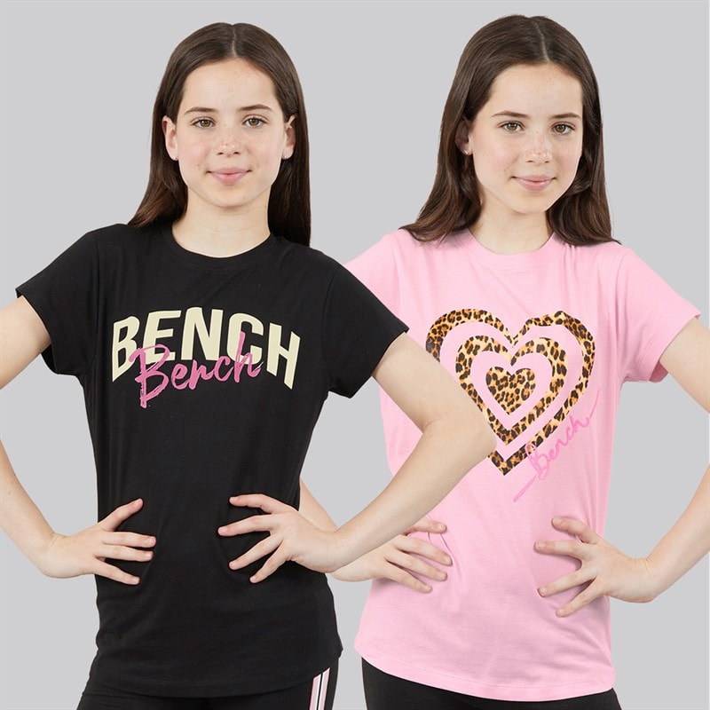 Bench Mädchen Melodia Zweierpack T Shirts Schwarz/Fairytale Pink