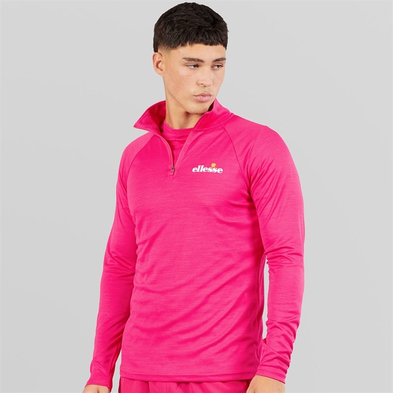 Ellesse Top de course Brandon 1/4 zip Homme Hot Pink