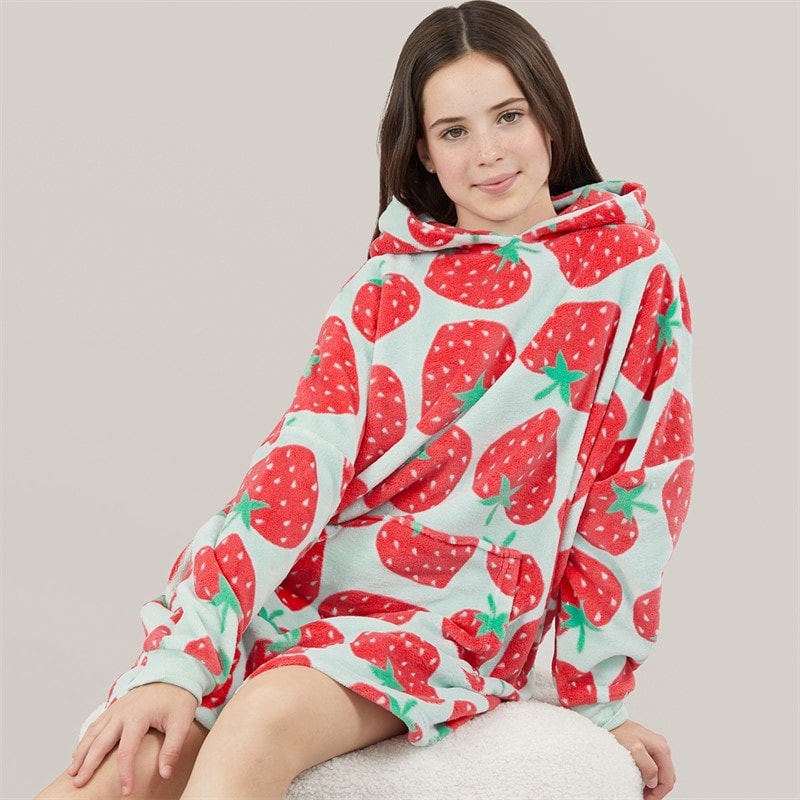 Board Angels o kroju oversized bluza z kapturem w truskawki dla dziewczynki kolor Mint/Multi