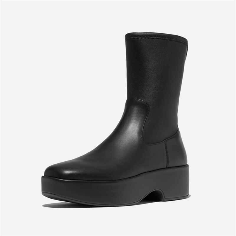 FitFlop Bottes mi-mollet demi-talon F-Luma en cuir stretch Femme Noir