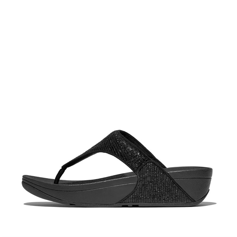 FitFlop Damen Lulu Crinkled Shimmer Zehensteg Sandalen Metallic Black