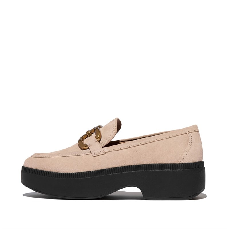 FitFlop Damen Quadrat Kette Wildleder Demi Keil Loafer Classic Beige