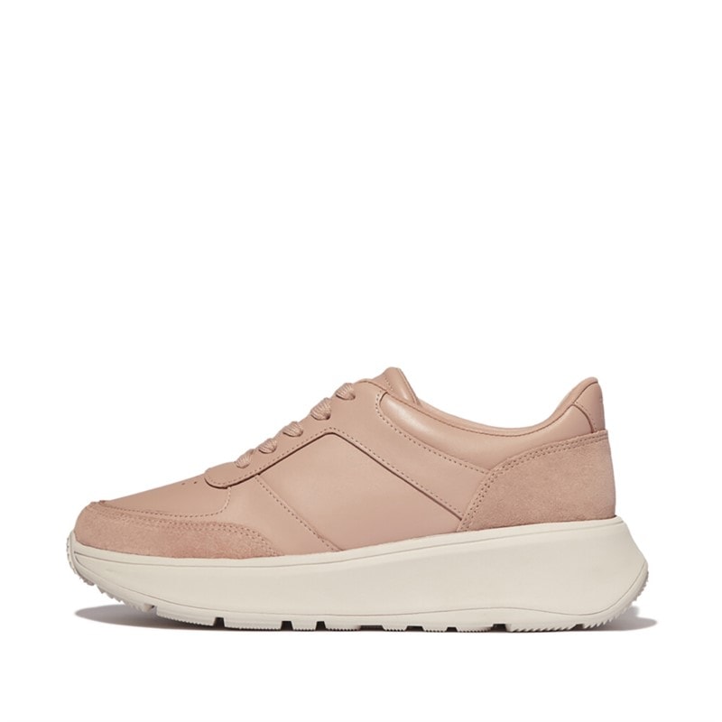 FitFlop Damen F-Mode Leder Wildleder Mix Flatform Sneaker Classic Beige