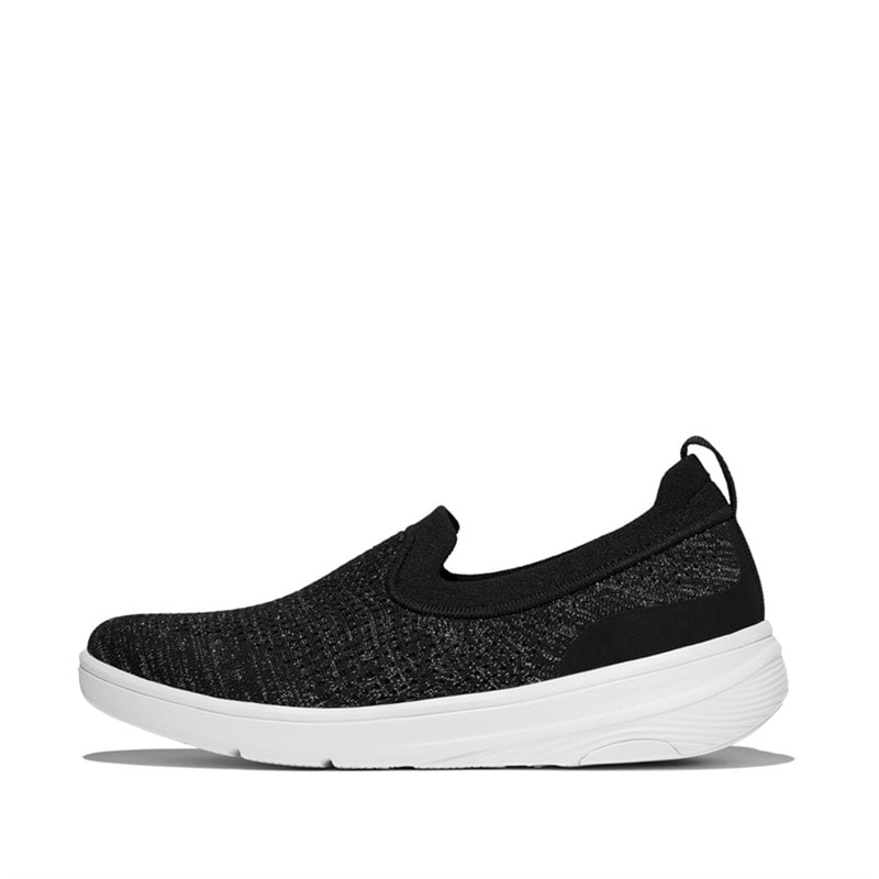 FitFlop Damen Super Q Strick Slip On Sneaker Schwarz/Silvereen