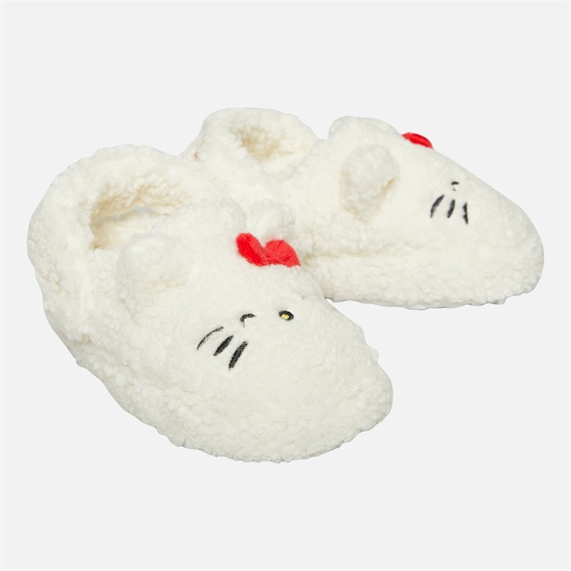 Hello Kitty Meisjes Witte Borg Pantoffels Wit / Rood
