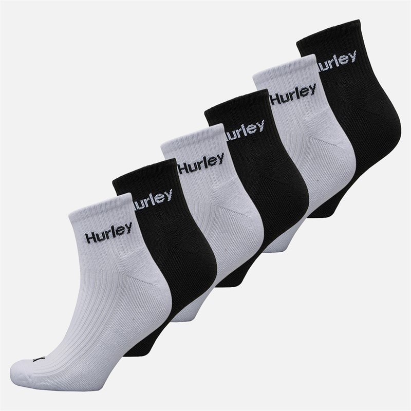 Hurley Heren Six Pack Crew Sokken Wit/Zwart