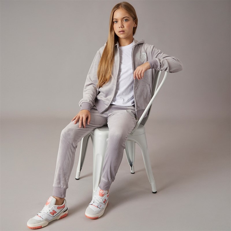 Juicy Couture Survêtement en velours avec logo cœur filles, argenté Sconce
