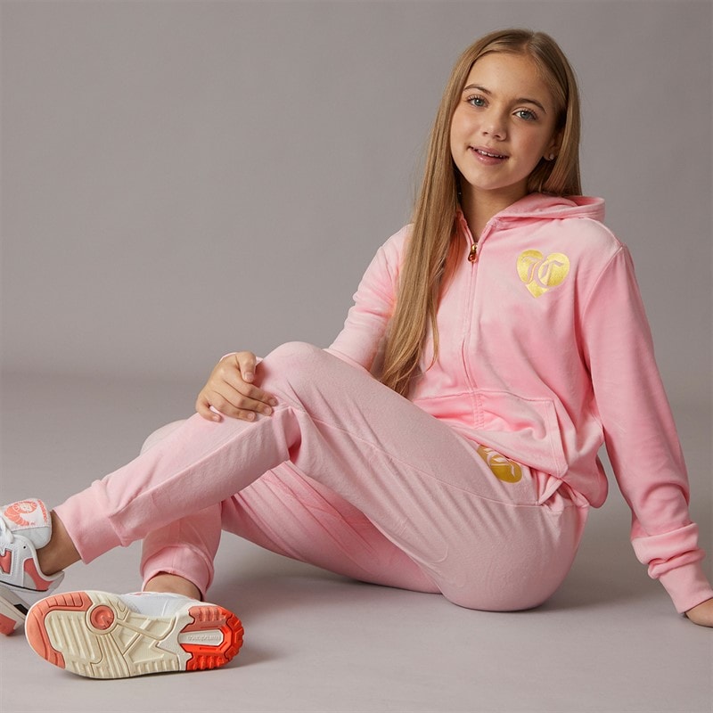 Juicy Couture Survêtement en velours Fille avec logo cœur Almond Blossom