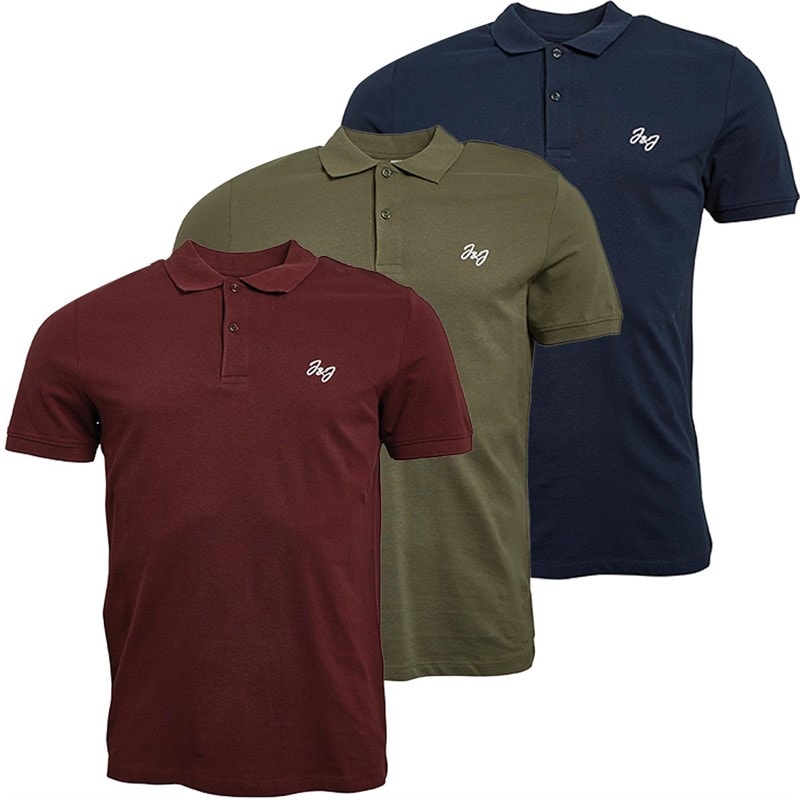 JACK & JONES Herren Marley Poloshirt Drei-Pack Marine/Khaki/Burgund