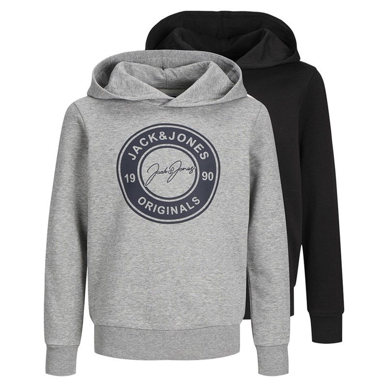JACK & JONES Jongens Thomas Hoodie Tweepack Lichtgrijs Melange/Zwart