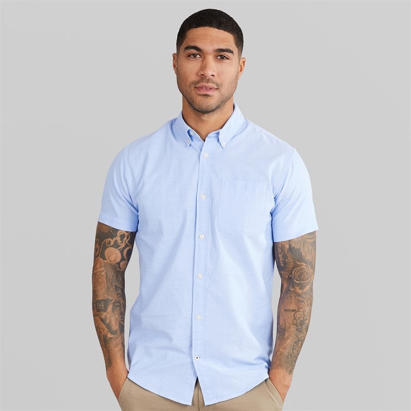 JACK & JONES Heren Klassiek Korte Mouw Oxford Shirt Kasjmier Blauw