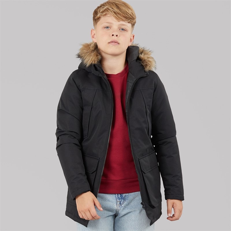 JACK & JONES Jongens Grote Parka Met Afneembare Bontrand Zwart