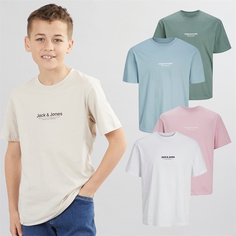 JACK & JONES Jongens Vesterbro Vijf Pack Crew Neck T-Shirts Mountain Spring