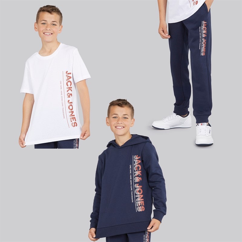 JACK & JONES Ensemble Garçon structuré trois pièces sweat à Capuche, t-shirt et jogging Bleu Marine