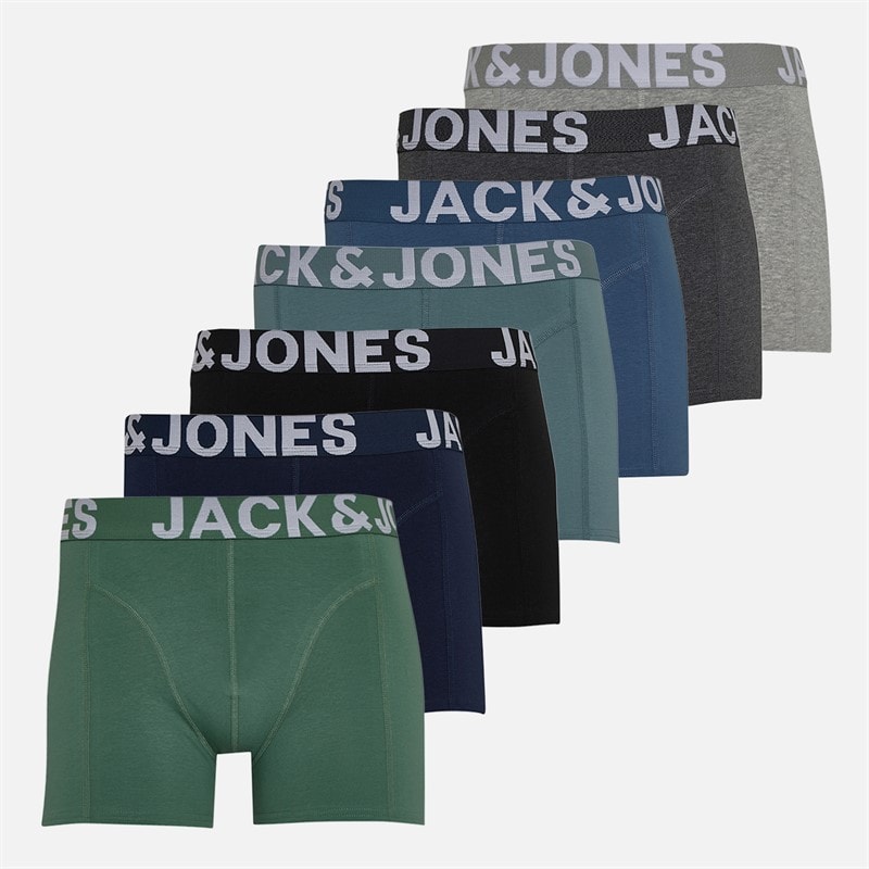 JACK & JONES Heren Levi Effen Set van 7 Boxer Trunks Light Grey Melange/Dgm/Stormy Sea/Bering Sea/Navy Blazer/Dark Ivy/Zwart