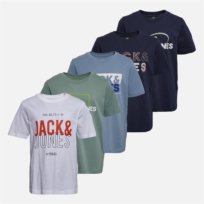 JACK & JONES Jongens Casper Vijf Pak T-shirts Iceberg Green