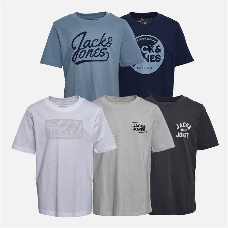 JACK & JONES Jongens Andrew Vijf Pack T-Shirts Zwart