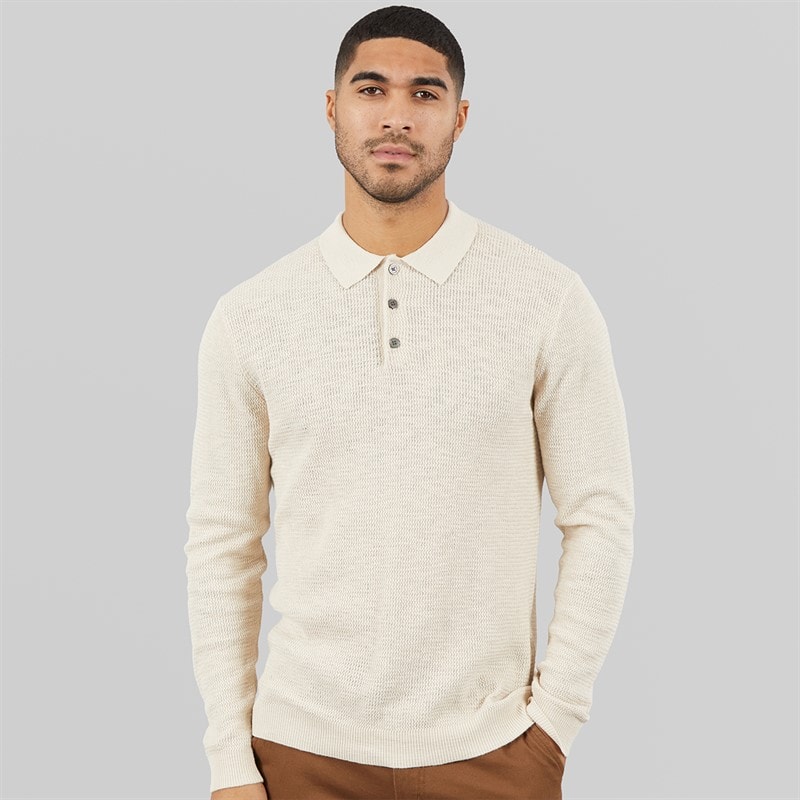 JACK & JONES Herren Cooper Gestricktes Langarm Poloshirt Silver Lining Twist