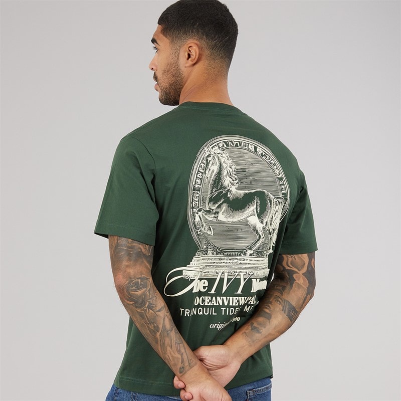 JACK & JONES T-shirt z nadrukiem na plecach Maine dla niego kolor Sycamore
