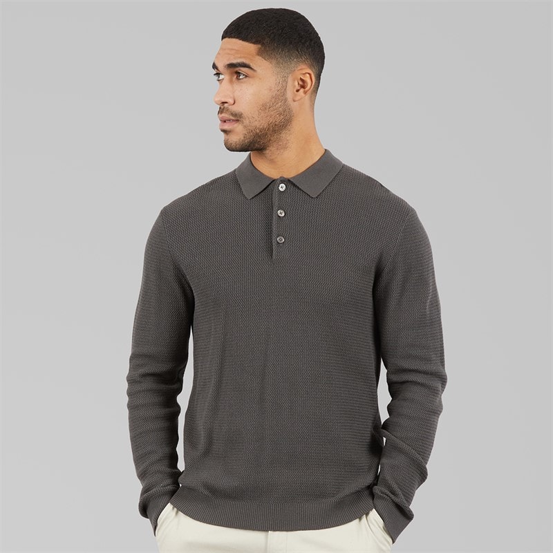 JACK & JONES Herren Cooper Gestricktes Langarm Poloshirt Volcanic Ash