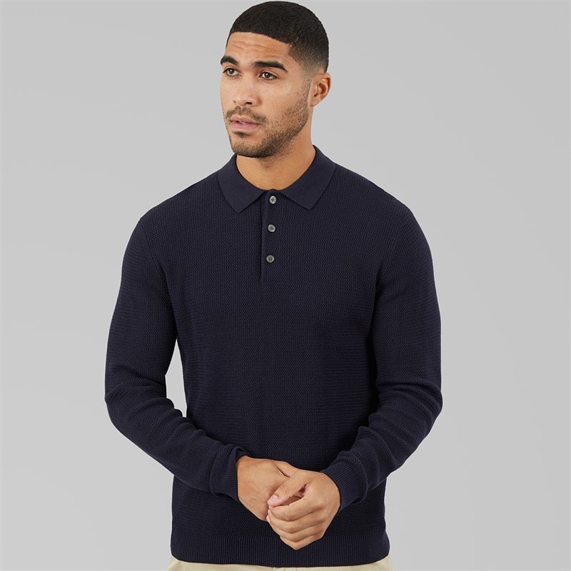 JACK & JONES Herren Cooper Gestricktes Langarm Poloshirt Night Sky