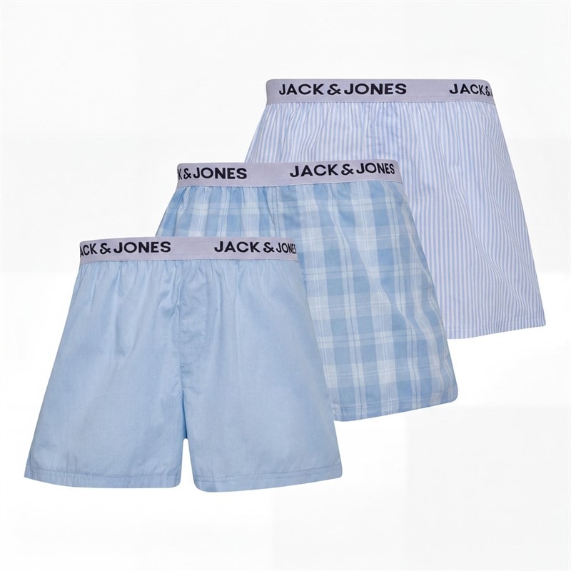 JACK & JONES Herren Jaclaroi Drei Pack Gewebte Boxershorts Chambray Blue/Chambray Striped/Skyway Checks