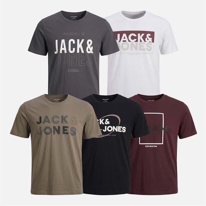 JACK & JONES Pięć koszulek t-shirt dla niego kolor Port Royale/Czarny/Biały/Asphalt/Falcon