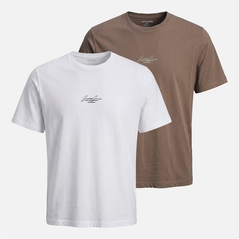 JACK & JONES Dwupak koszulek relaxed z napisem cover dla niego kolor Biały/Falcon