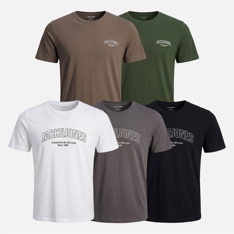 JACK & JONES Gavin pięciopak T-shirtów dla niego kolor Biały/Duffle Bag/Asphalt/Falcon/Czarny