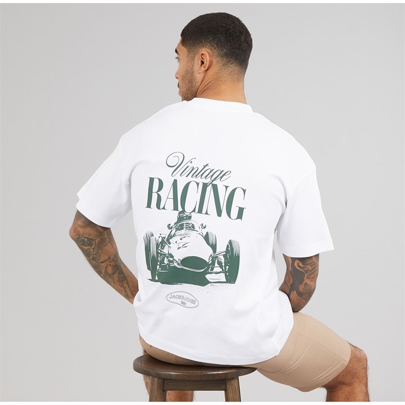 JACK & JONES Herren Vintage Renn T Shirt Bright White