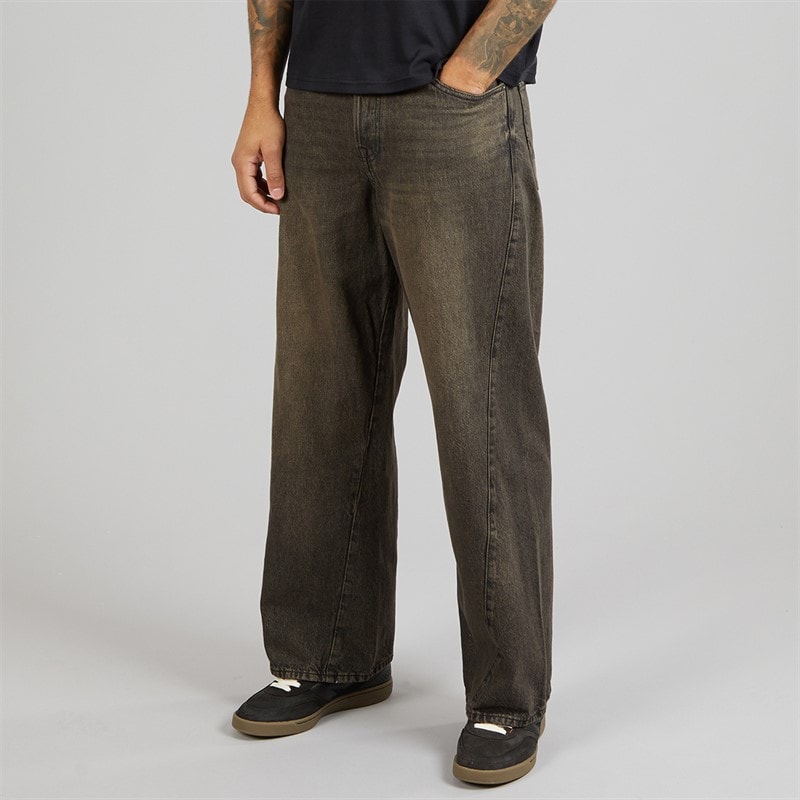 JACK & JONES Heren Dave Skewed 464 Wijde Jeans Black Denim