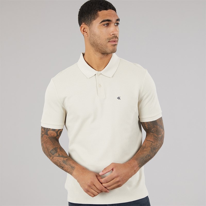 Calvin Klein Jeans Herren Kurzarm Monogramm Piqué Poloshirt Oatmeal