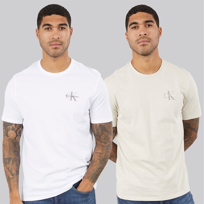 Calvin Klein Jeans Heren Klassiek Monogram Logo T-shirt Bright White/Oatmeal