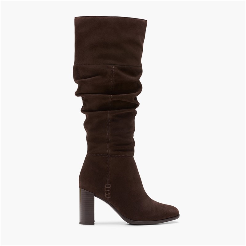 Clarks Bottes Hautes Femme Freva 85 Slouch Dark Brown Suede