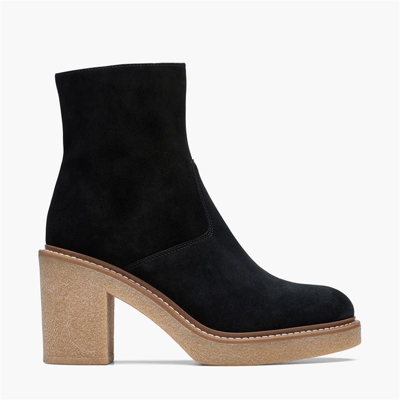 Clarks Bottines à talon bloc dorées Femme Black Suede