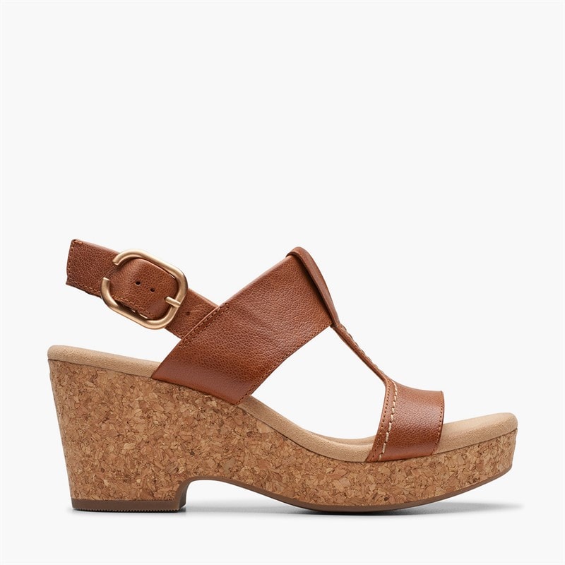 Clarks Dames Giselle Stijl Wedge Sandalen Tan Leather