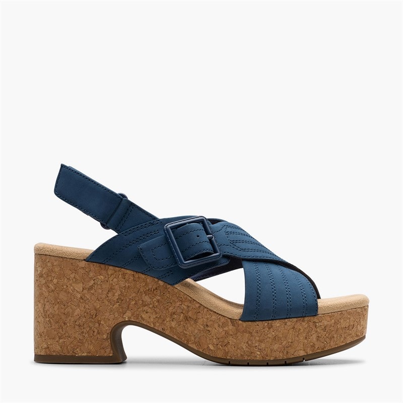 Clarks Damen Nerisa West Keilabsatz Sandalen Navy Nubuck