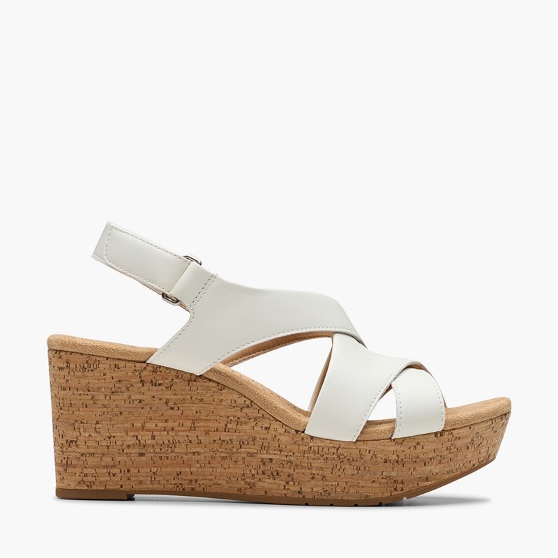 Clarks Damen Rosen Stil Keil Sandalen White Leather