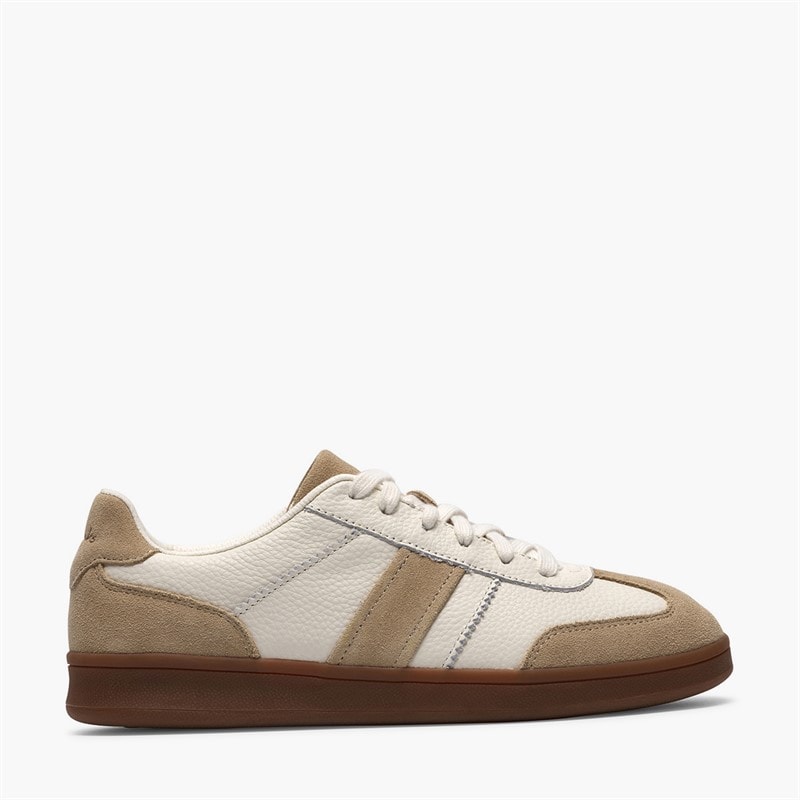 Clarks Femme Seco Speed Trainers White Combi Leather